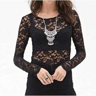 Richcoco Long-Sleeve Lace Top