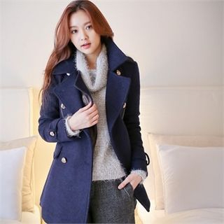 Styleberry Double-Breasted Zip-Up Wool Blend Coat