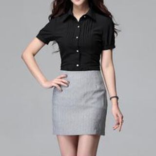 Caroe Set: Short-Sleeve Dress Shirt + Pencil Skirt