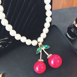 Aokuna Rhinestone Cherry Faux Pearl Necklace