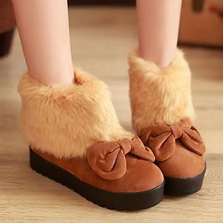 CITTA Faux-Fur Bow-Accent Ankle Boots