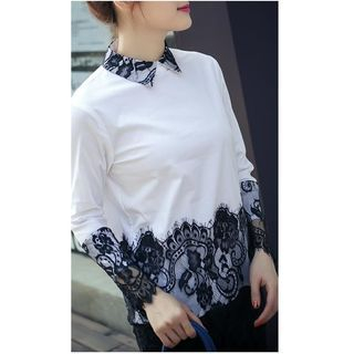 Lumini Long-Sleeve Lace Panel Blouse