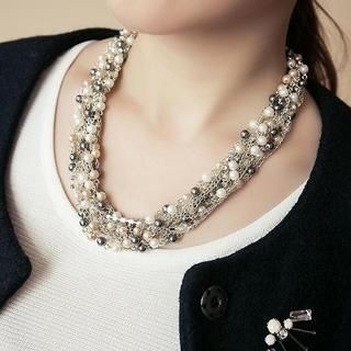 Ticoo Twist Faux Pearl Chunky Statement Necklace