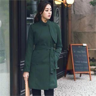 ode' Double-Breasted Trench Coat with Belt