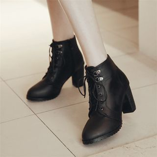Pangmama Chunky Heel Lace-Up Ankle Boots