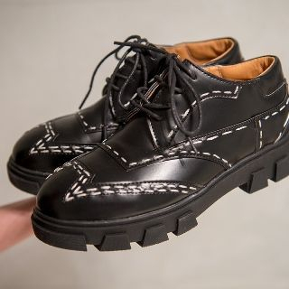 Mancienne Genuine-Leather Platform Stitched Lace-Up Shoes