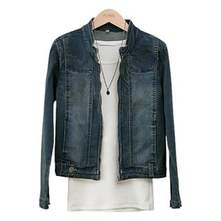 PEPER Mandarin-Collar Denim Jacket