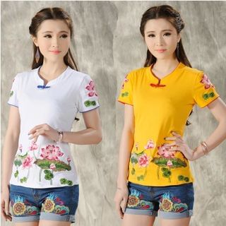 Floral Affair Short-Sleeve Embroidered Chinese Top