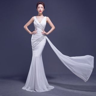 Posh Bride Embellished Sleeveless Sheath Evening Gown