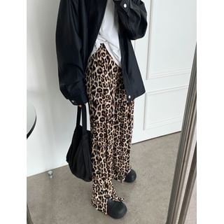 Elastic Waist Leopard Pleated Pants
