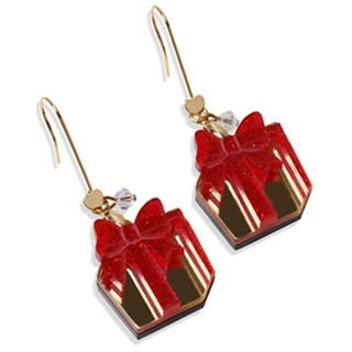 Sweet & Co. Glitter Red Present Dangle Gold Earrings