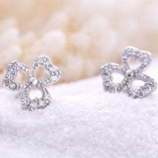 Zundiao Sterling Silver Rhinestone Clover Studs