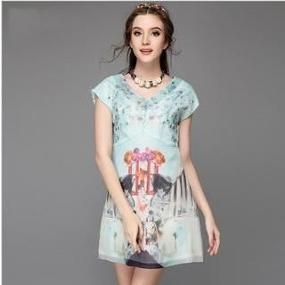 Ovette Short Sleeved V-neck Print Dress