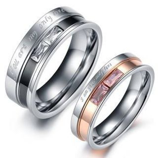 Tenri Couple Rhinestone Lettering Titanium Steel Ring