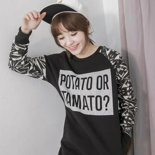 Tokyo Fashion Print-Sleeve Lettering Pullover Dress