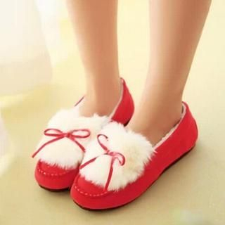 Pangmama Bow & Furry Loafers