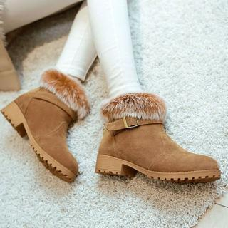Pangmama Furry Buckled Ankle Boots
