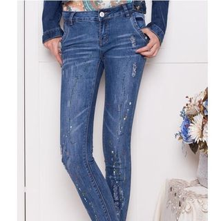 Denimot Paint Splattered Distressed Washed Jeans