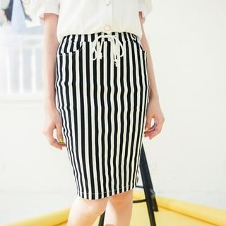 Tokyo Fashion Drawstring-Waist Patterned Pencil Skirt