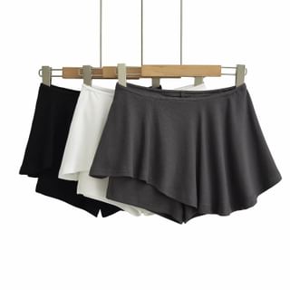 Low Waist Plain Asymmetric-Hem Mini Skorts