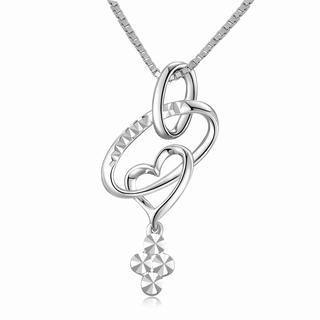 MaBelle 14K White Gold Oval Heart With Diamond-Cut Cross Necklace (16