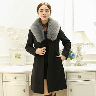 Lovebirds Wool Blend Furry-Collar Coat