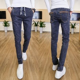LC Homme Washed Drawstring Slim-Fit Jeans