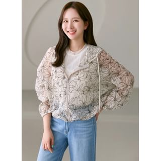 Floral Sheer Zip Hoodie