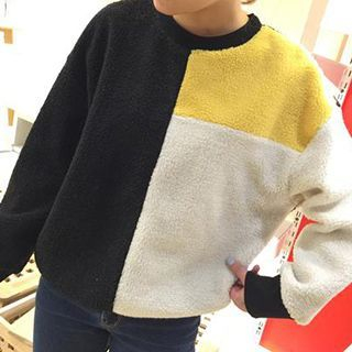 Eva Fashion Colour Block Shearling Pullover