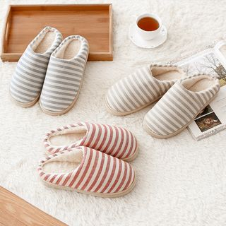 Lazy Corner Striped Matching Couple Slippers