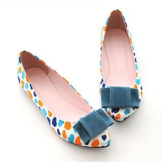 Bow-Accent Heart-Print Flats