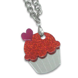 Sweet & Co. Sweet Glitter Red Mirror Cupcake Silver Necklace