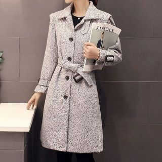ZCY Wool Blend Belted Buttoned Coat