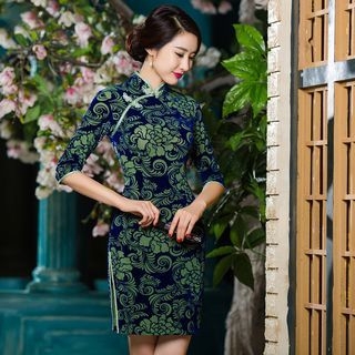 Miss Four Qipao Elbow-Sleeve Pattern Cheongsam