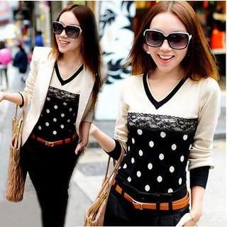 Soft Luxe Dotted Lace Panel Knit Top