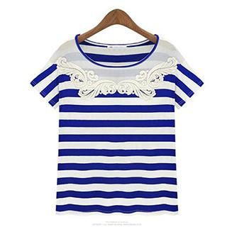 Cherry Dress Embroidered Striped T-Shirt