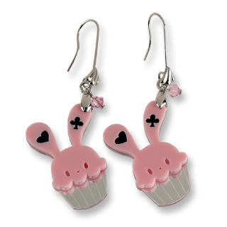 Sweet & Co. Sweet Pink Bunny Cupcake of Heart Swarovski Crystal Dangle Earrings