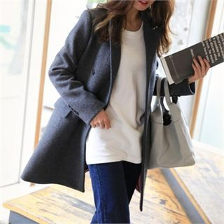 smusal Notched-Lapel Double-Breasted Wool Blend Coat