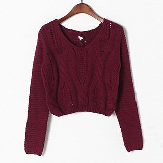 Honey House Cropped Cable Knit Sweater
