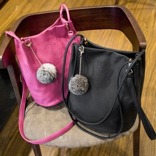Ballerina Bags Furry Ball Faux Leather Shoulder Bag