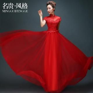 Luxury Style Cap-Sleeve Qipao A-Line Evening Gown
