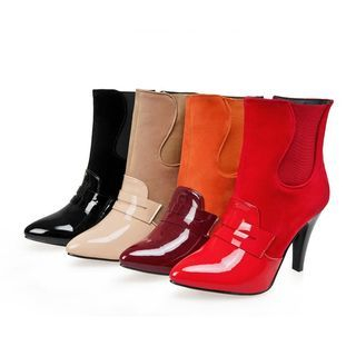 JY Shoes Patent Panel Short Boots