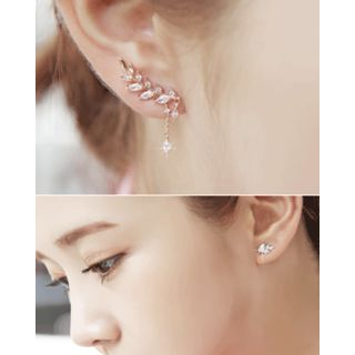 Miss21 Korea Leaf Rhinestone Stud Earrings