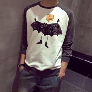 Soulcity Bat Print Raglan Sleeve Pullover