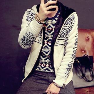 MEING Patterned Hooded Knit Jacket