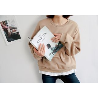 Seoul Fashion Layered-Hem Brushed-Fleece Sweatshirt