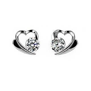 BELEC 925 Sterling Silver Heart-shaped White Cubic Zircon Stud Earrings