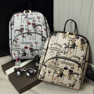Ballerina Bags Faux Leather Print Backpack