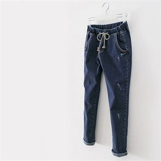 PEPER Drawstring-Waist Distressed Jeans