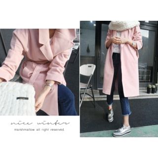 MARSHMALLOW Open-Front Wool Blend Coat with Sash